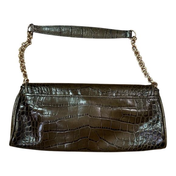 Ann Taylor Green Snake Embossed Leather Clutch Shoulder Evening Bag Vintage 11x5 - Picture 2 of 4